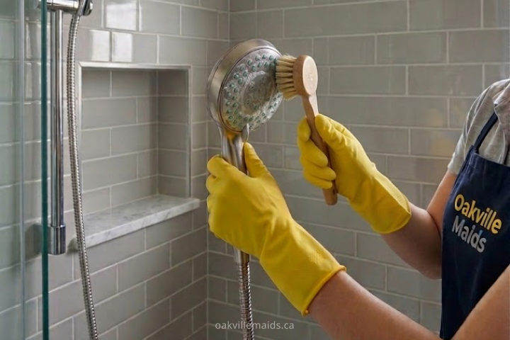 Oakville maids cleaner scrubbing showerhead